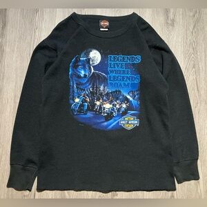 90s Motown Harley Davidson Detroit double-sided long sleeve waffle T-shirt